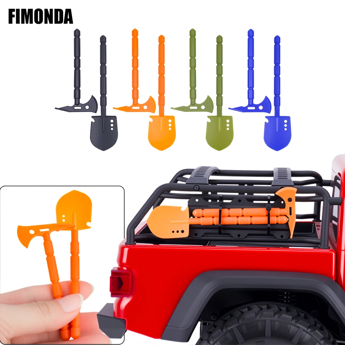 Conjunto de decoração de simulação, pá de nylon e picareta para caminhão crawler RC escala 1/18 1/24