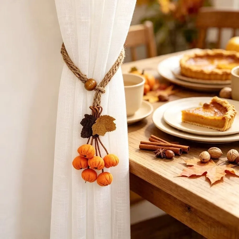Artificial Maple Leaf Curtain Tiebacks Hawthorn Berry Strands Polyester Hanging Ball Tieback Pastoral Style Decorative