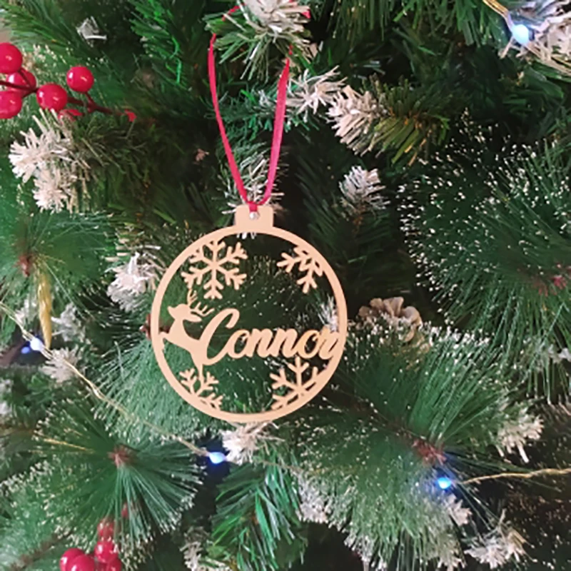 Personalized Name Christmas Ornaments, Custom Baubles Set, Wooden Hanging Gift, Laser Cut Snowflakes, Christmas Tree