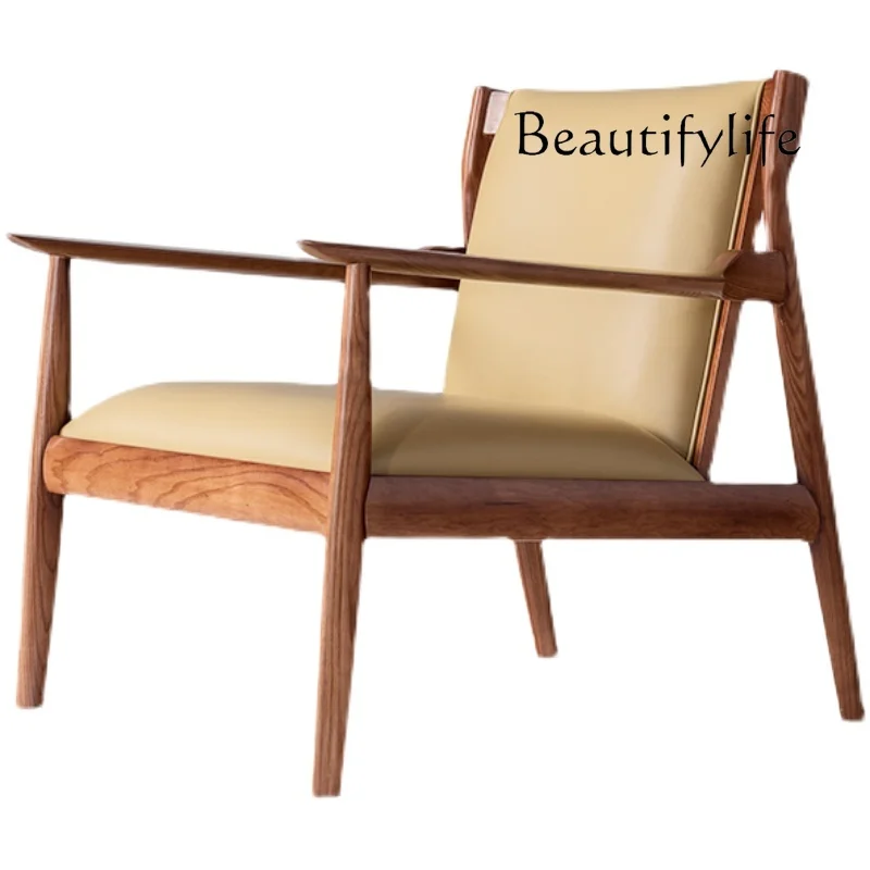 

Nordic solid wood casual single sofa meeting chair modern simple bedroom balcony lazy sofa chair