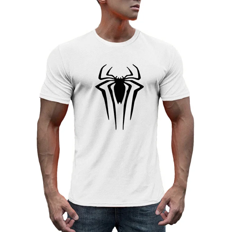 Spider Print Summer Sport Tee Tops Gym Bodybuilding Fitness Muscle Short Sleeves Shirts Mesh Breathable Quick Dry Mens T-shirts