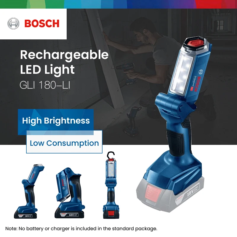 Bosch-Lâmpada de LED sem fio, GLI180, 18V, 330 Lumens, Luz de trabalho, Outdoor, Camping Trabalhando, Lanterna flexível, Ferramenta de iluminação