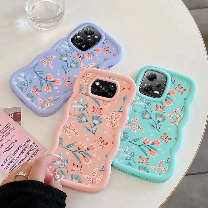 Flower Fashion Phone Case For Xiaomi POCO C50 M5S M6 X3 NFC X5 X6 Pro 4G 5G Soft Coque Wavy Edged Shockproof Cover Girl Shell