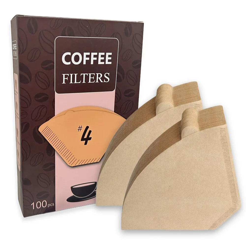 Punana #4 Cone Coffee Filters, 100PCS Unbleached Natural Brown Disposable for Pour Over and Drip Coffee Maker(8-12 Cups)