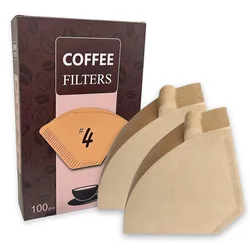 Punana #4 Cone Coffee Filters, 100PCS Unbleached Natural Brown Disposable for Pour Over and Drip Coffee Maker(8-12 Cups)