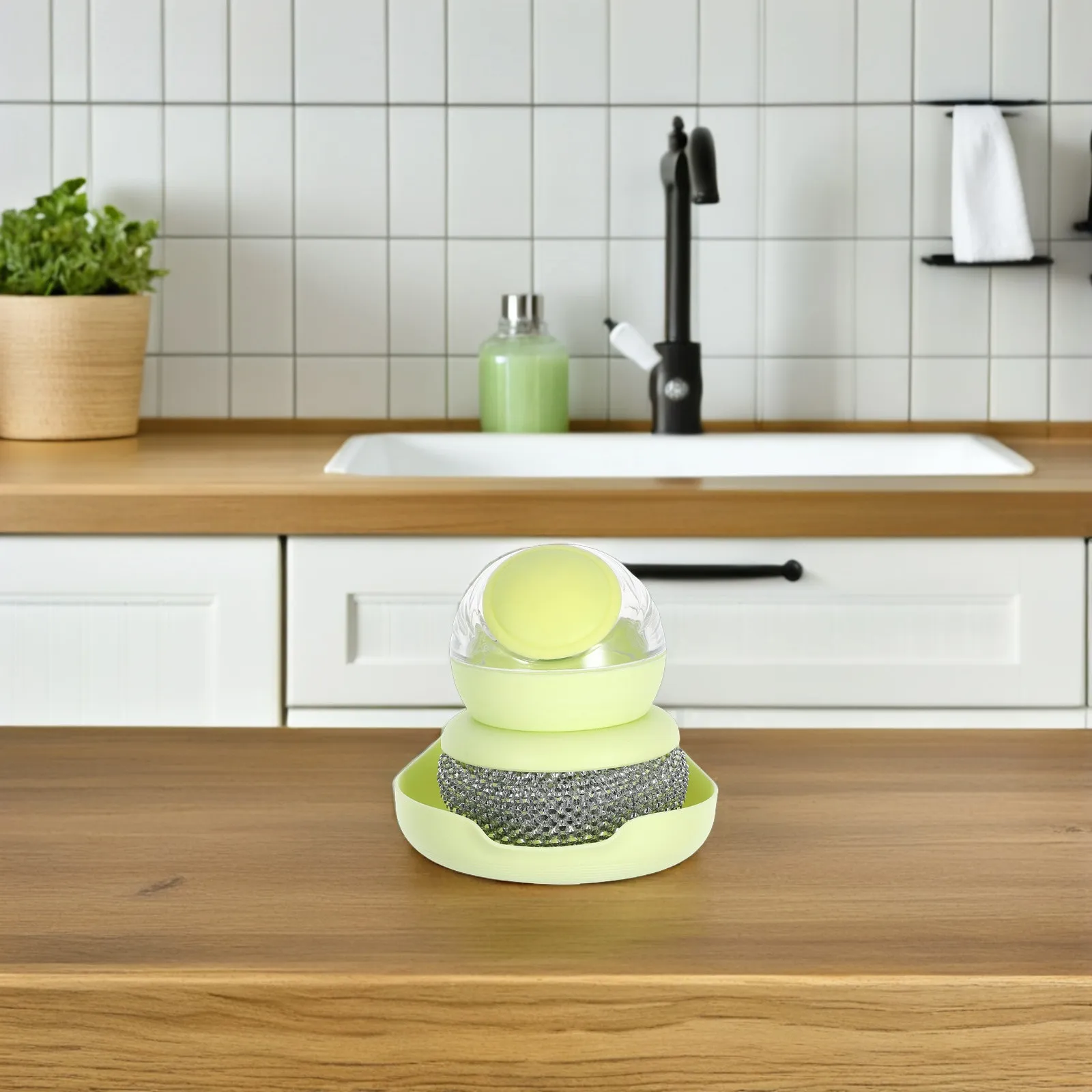 Astronaut-Shaped Refillable Soap Dispensing Kitchen Dish Brush Spherical Pot Pan Wok Scrubber for Efficient Grease Cleaning
