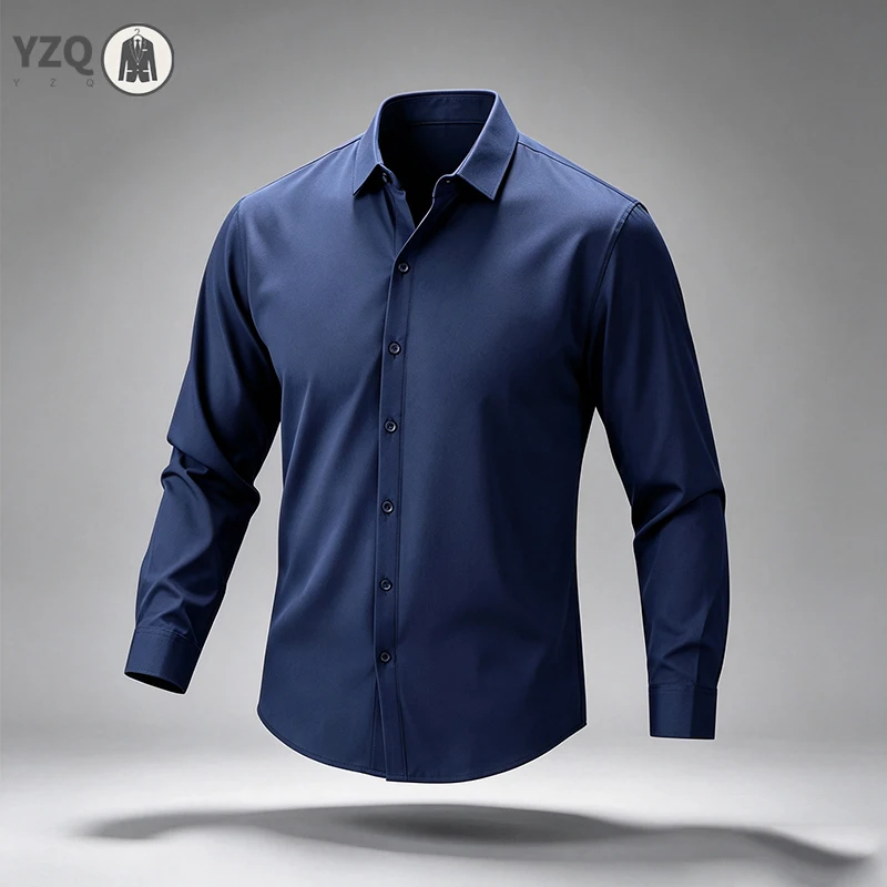 Spring Autumn Male Lapel Long Sleeve Formal Shirt Single Breasted Soft Smooth Cloth Daily Commute Social Occasion Top