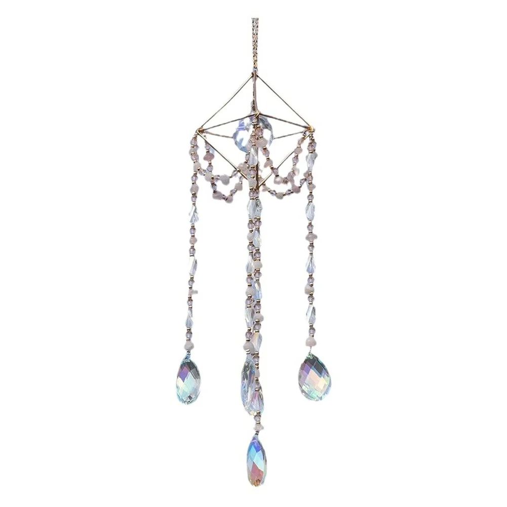 1 Piece Pink Quartz Sun Pyramid Wind Chime Fairy Rainbow Maker For Window Garden Wall Home Decor Hanging Ornament