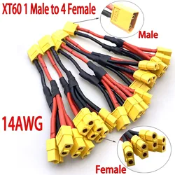 XT60 1 Male to 4 Female Parallel Battery Connector Cable Dual Extension Y Splitter/ 4-Way 14AWG Silicone Wire for RC Battery
