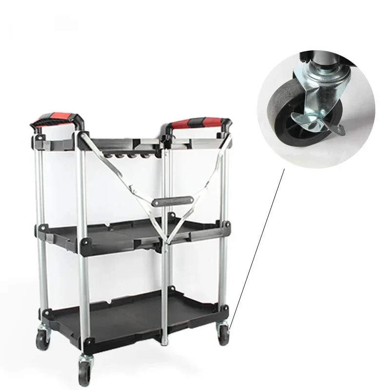 Foldable in Three Layers Multifunction Plastic Rolling Cart Working Trolley Tools