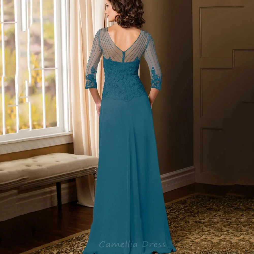 Customized Mother of the Wedding Dress A Line V Neck Party Gown Flare Sleeve Chiffon Simple Evening robe invitée mariage