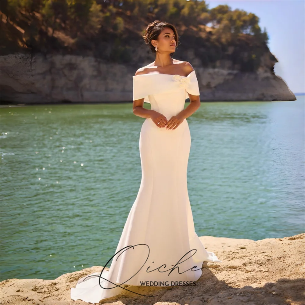 QICHE Classic Off The Shoulder Mermaid Wedding Dress Women 2026 Flowers Strapless Bridal Party Gown Vestido De Noiva Customized