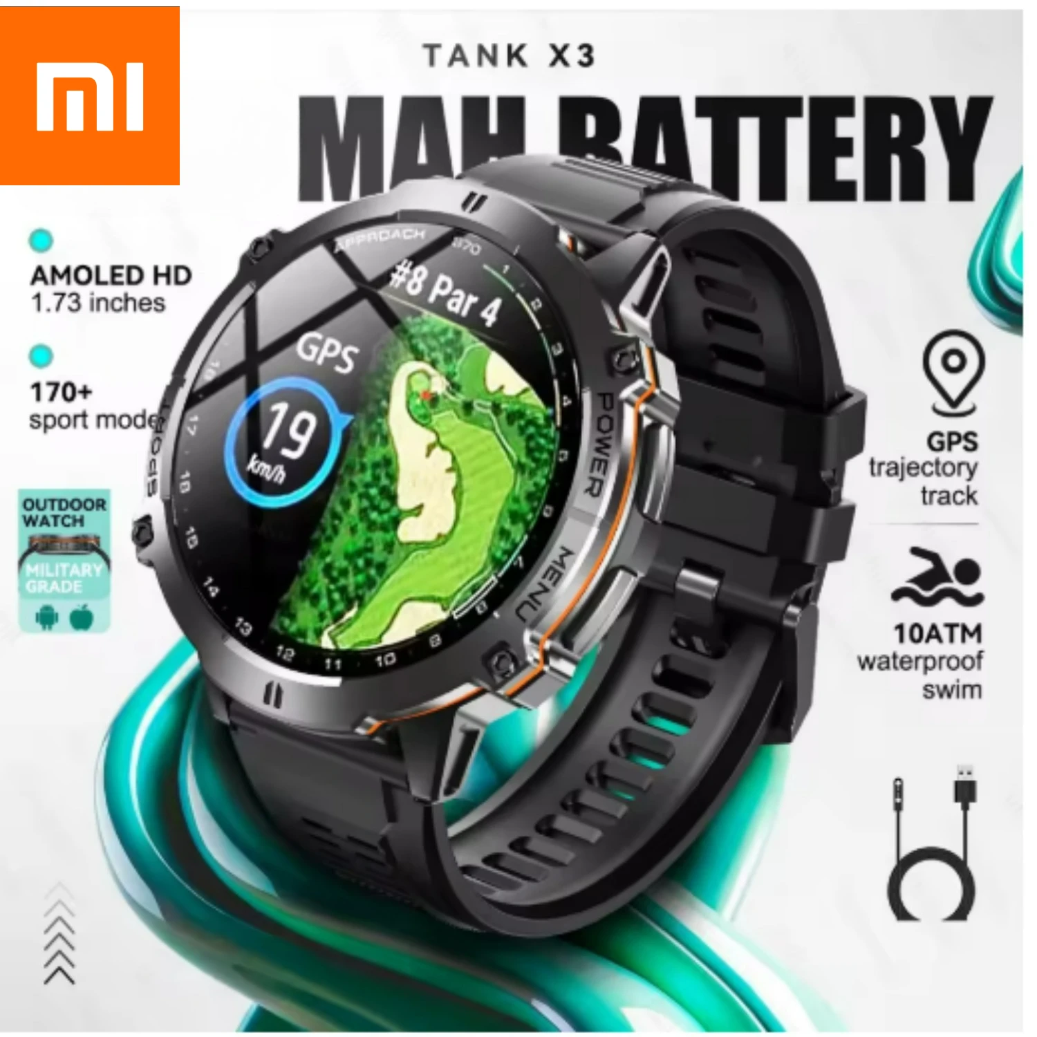 Xiaomi TANK X3 1000mAh بطارية كبيرة ساعة ذكية للرجال 10ATM مقاوم للماء بلوتوث دعوة 170 + أوضاع رياضية 1.73 "HD شاشة Smartwatch