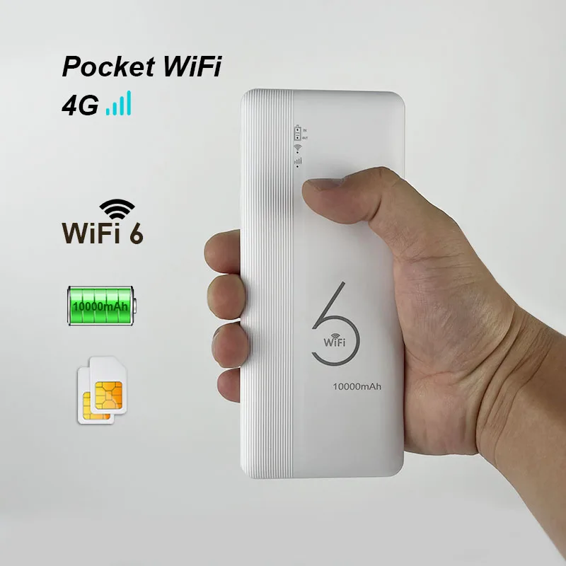 휴대용 4G 무선 라우터 300Mbps LTE 4G Wifi6 모뎀 미니 미피스 언락 모바일 핫스팟 4G 와이파이 라우터 10000mAh 배터리 포함