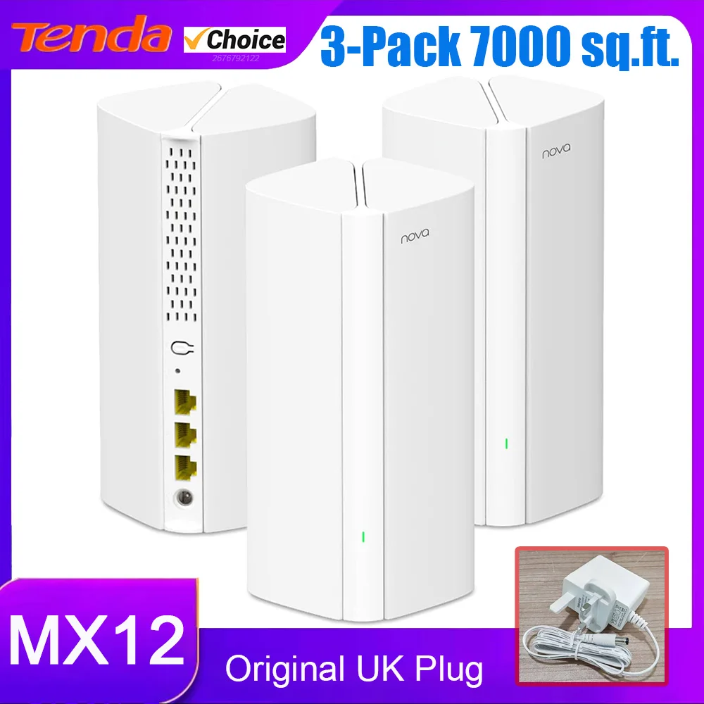 Router Mesh para Toda la Casa Tenda Wifi6 AX3000, Tenda MX12 de Alta Velocidad 2.4Ghz 5GHz, Extensor de Red Inalámbrica Gigabit Completo, Enchufe del Reino Unido