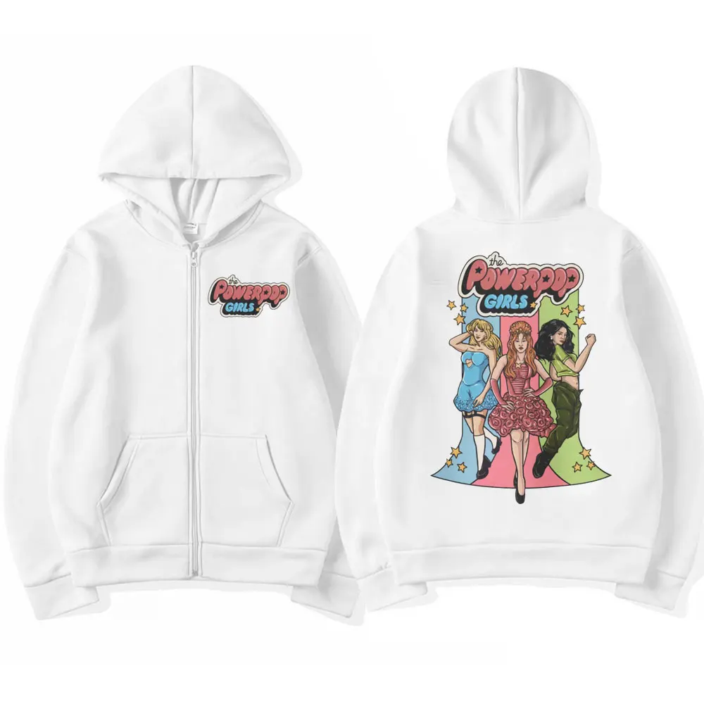 

The Power Pop Girls 2024 Zipper Hoodie Charli XCX Chappell Roan Sabrina Carpenter Print Zip Up Sweatshirt Unisex Cartoon Hoodies