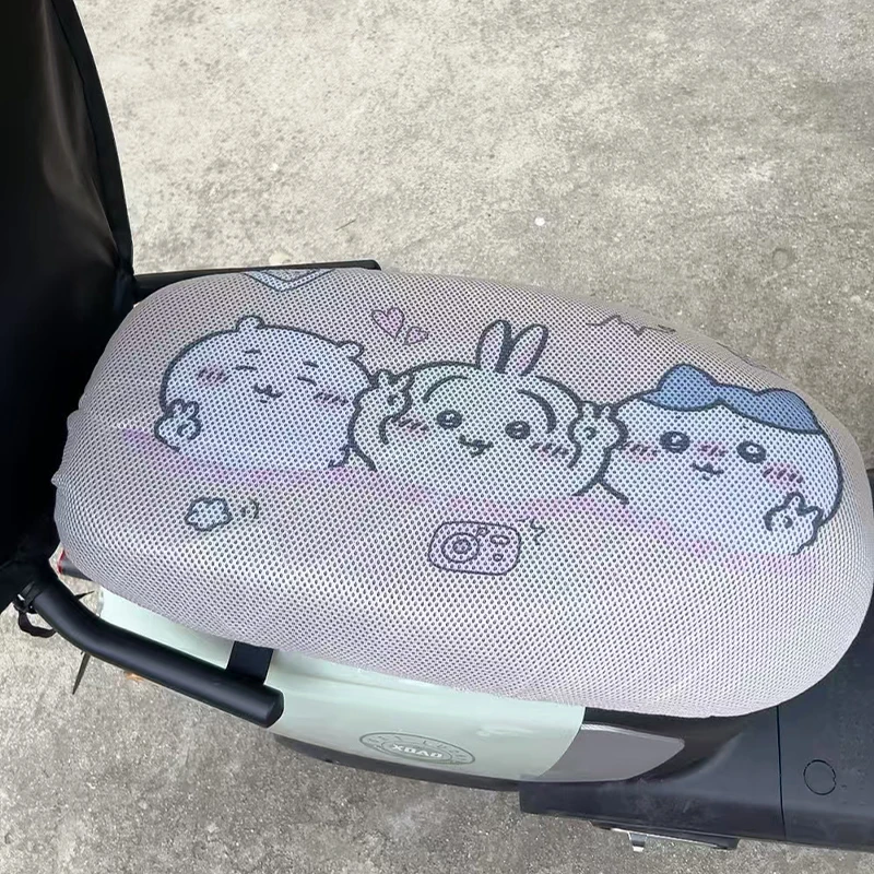 Chiikawa-Cartoon Electric Scooter Sun Protection Seat Cover Mesh Breathable Heat-Resistant Cute Large Universal In Stock