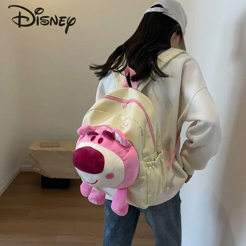 Disney 2023 Strawberry Bear New Doll Backpack Fashion High Quality Women's Backpack Cartoon Lightweight Girls' Travel Backpack