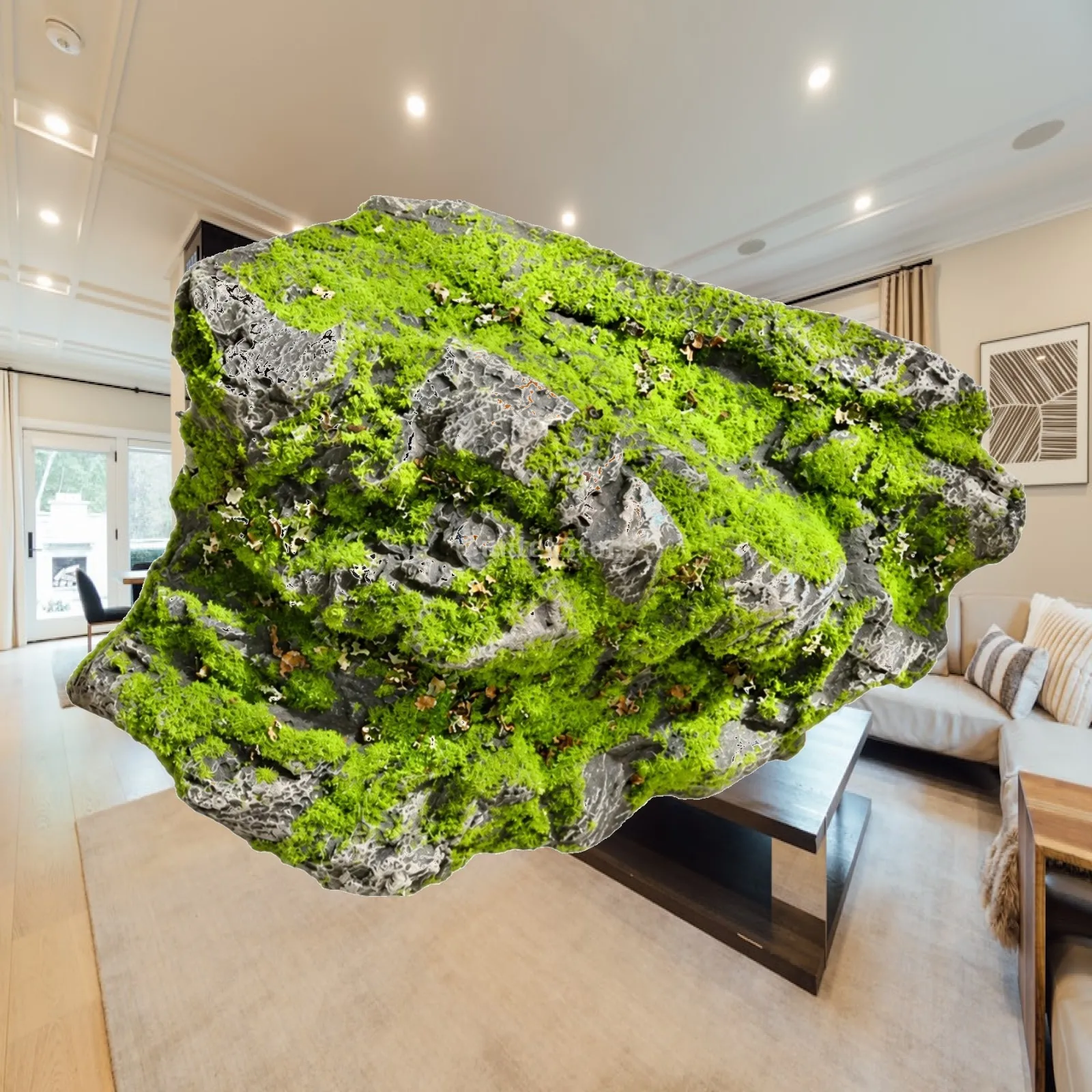 Faux Moss Covered Stone Decor Lightweight Foam Rock for Aquarium Vivarium Bonsai Garden Display