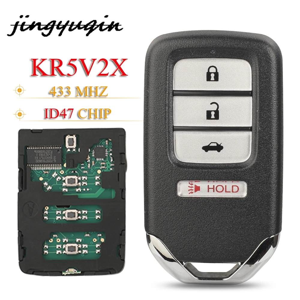 

jingyuqin 4BTN KR5V2X Remote Smart Car Key 433.92MHz FSK ID47 Chip For Honda Civic 2016-2020 Promixity Card 72147-TBA-A01/A02