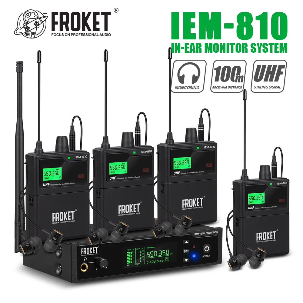 IEM-810 UHF mono wireless in-ear monitoring system with Bluetooth 5.0, range 100 meters, 530-580 MHZ, for small concerts