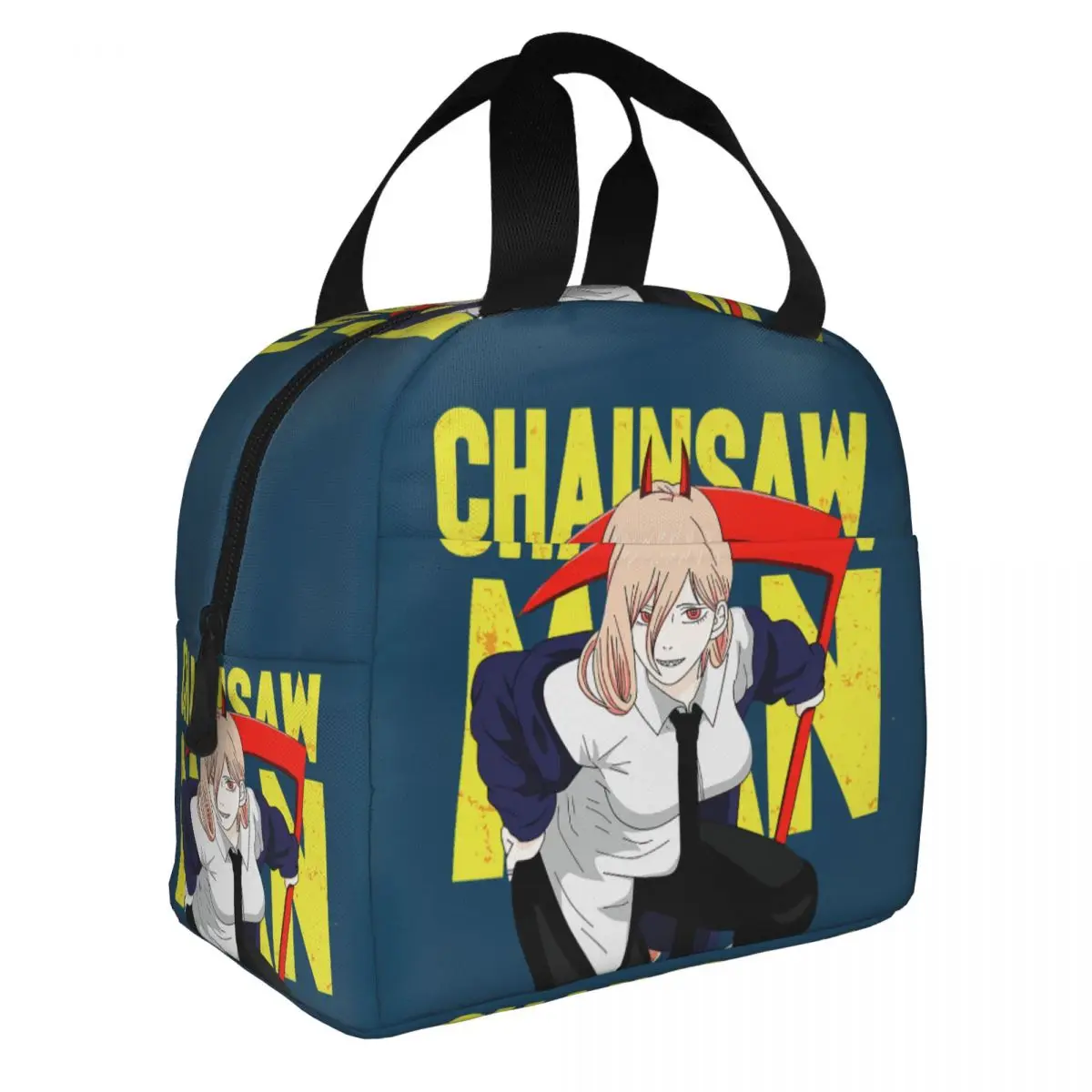 Chainsaw Man Power Insulated Lunch Bags for Women Children Thermal Cooler Lunch Box School Travel Picnic Food Container Bags