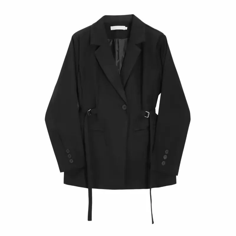 Casual Vintage Waist-Cinching Belted Slimming Short Women's Suit Jacket 2026 Autumn Commute Style Polyester Long Sleeve One B...