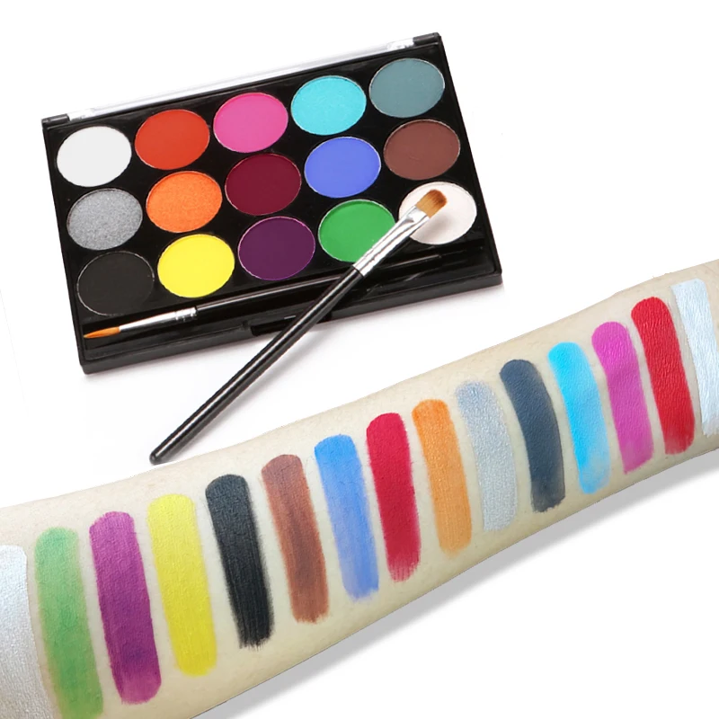 15 Colors Water Based Face & Body Paint Palette Non‑Toxic High Pigment Makeup Kit for Halloween Cosplay Party Stage Body Art