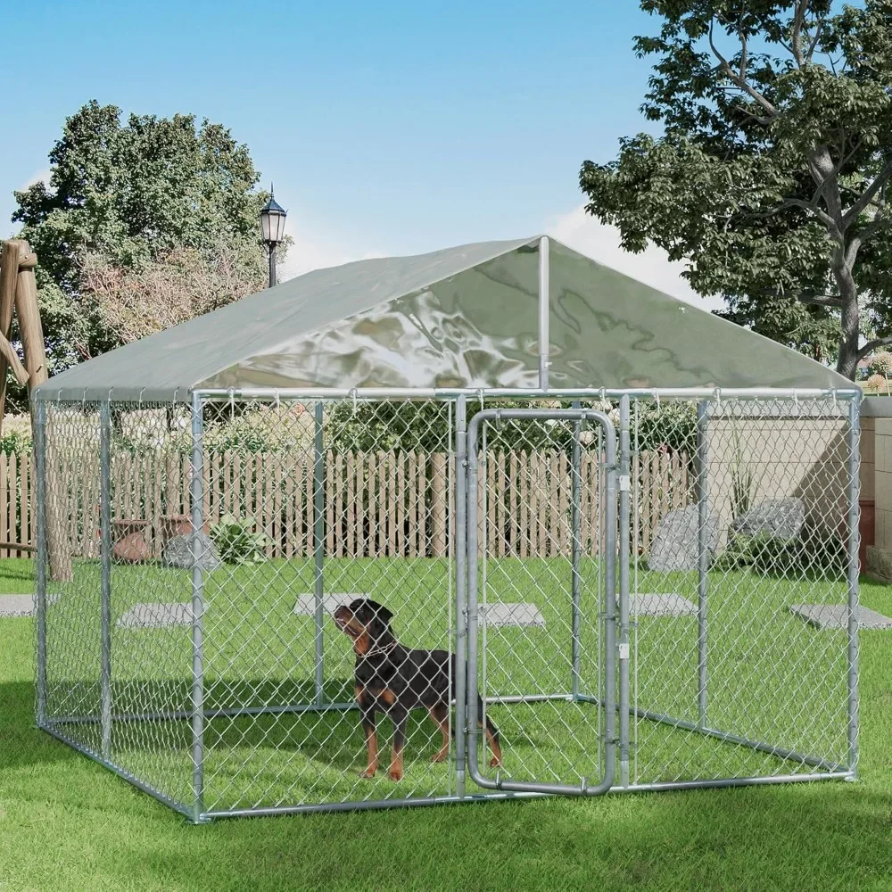 

Outdoor Large Dog Kennel Enclosure with Roof - Heavy Duty Dog Kennel House Mesh Big Pet Cage Pen Playpen