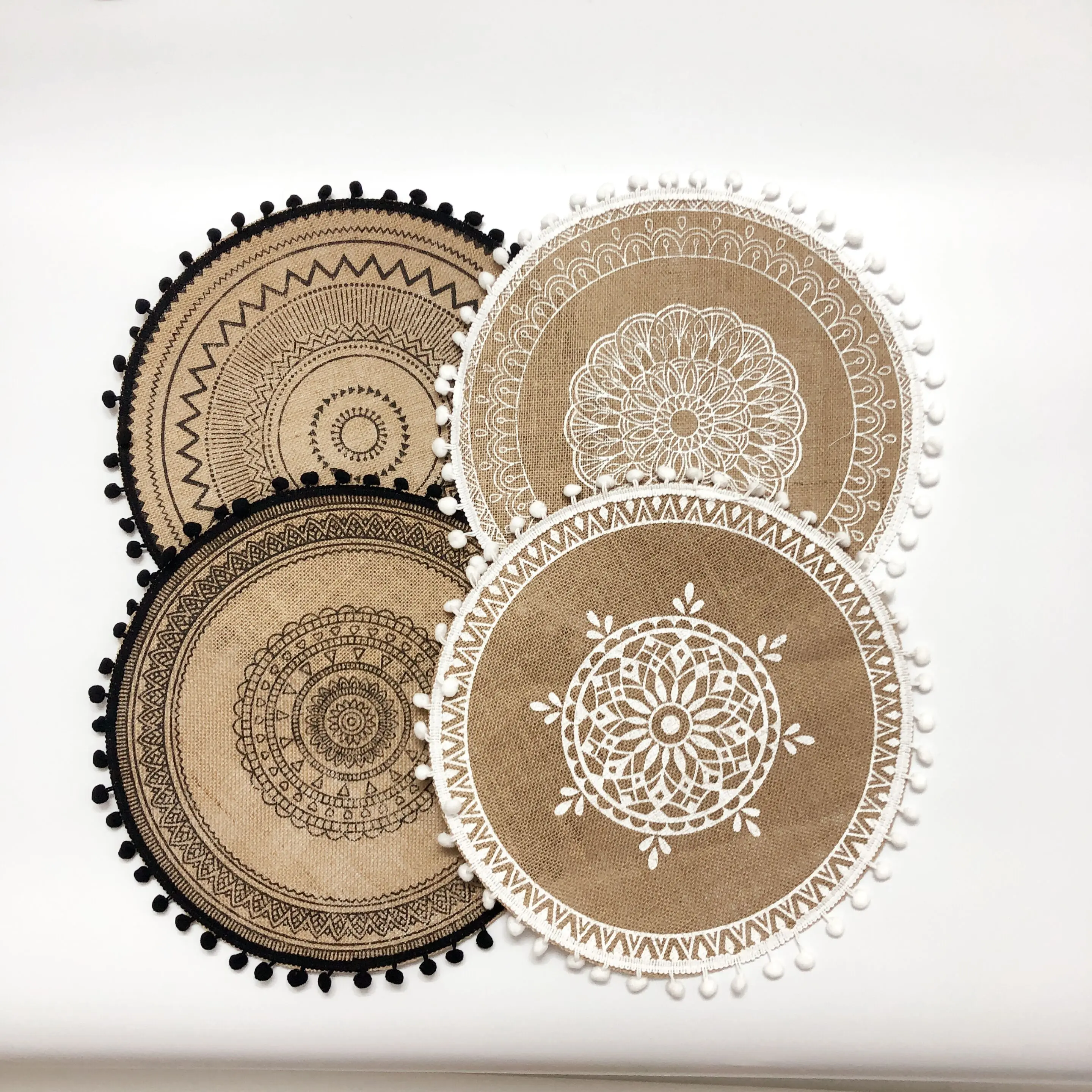 4pcs/6pcs Natural Vintage Jute Woven Placemats Bohemian Style Party Party Decoration Hanging Wall Decoration Mat Vase Mat