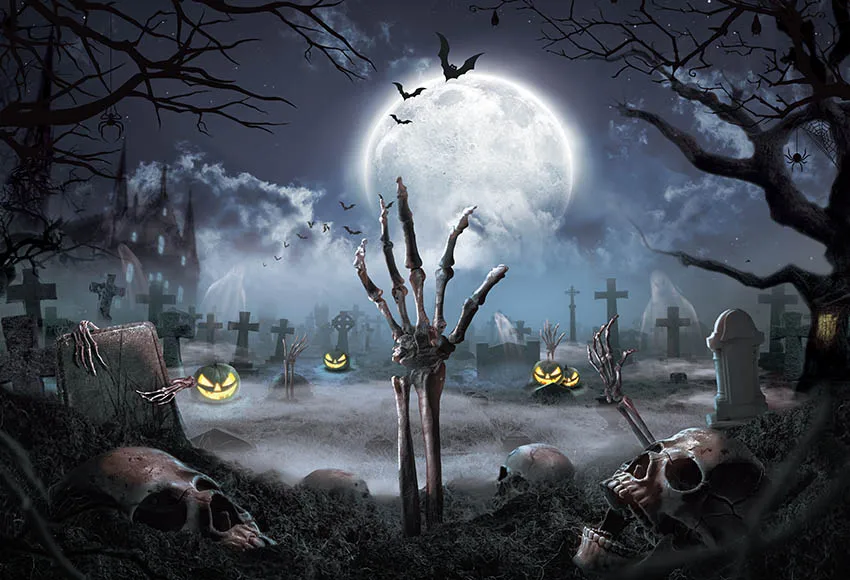 Mehofond Photography Background Halloween Horror Moon Night Scary Cemetery Pumpkin Kid Birthday Party Decor Backdrop Photo Studi