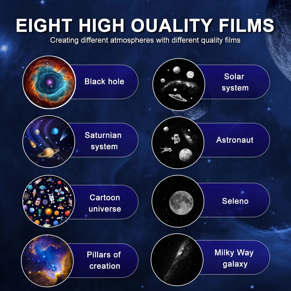 Bluetooth Galaxy  Star Projector Night Light For Bedroom 8 Films Star Projector Lamp with 360° Rotating for Christmas Decor