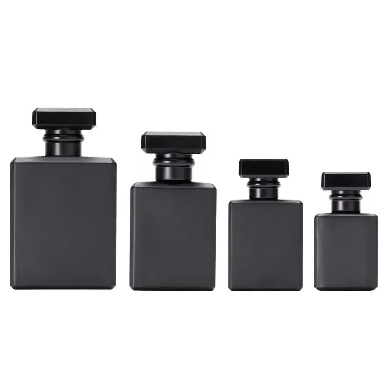 

8pcs Matte Black Glass Atomizer Spray Bottle T Shape Lid 20ml 30ml 50ml Square Empty Cosmetic Perfume Refillable Bottles