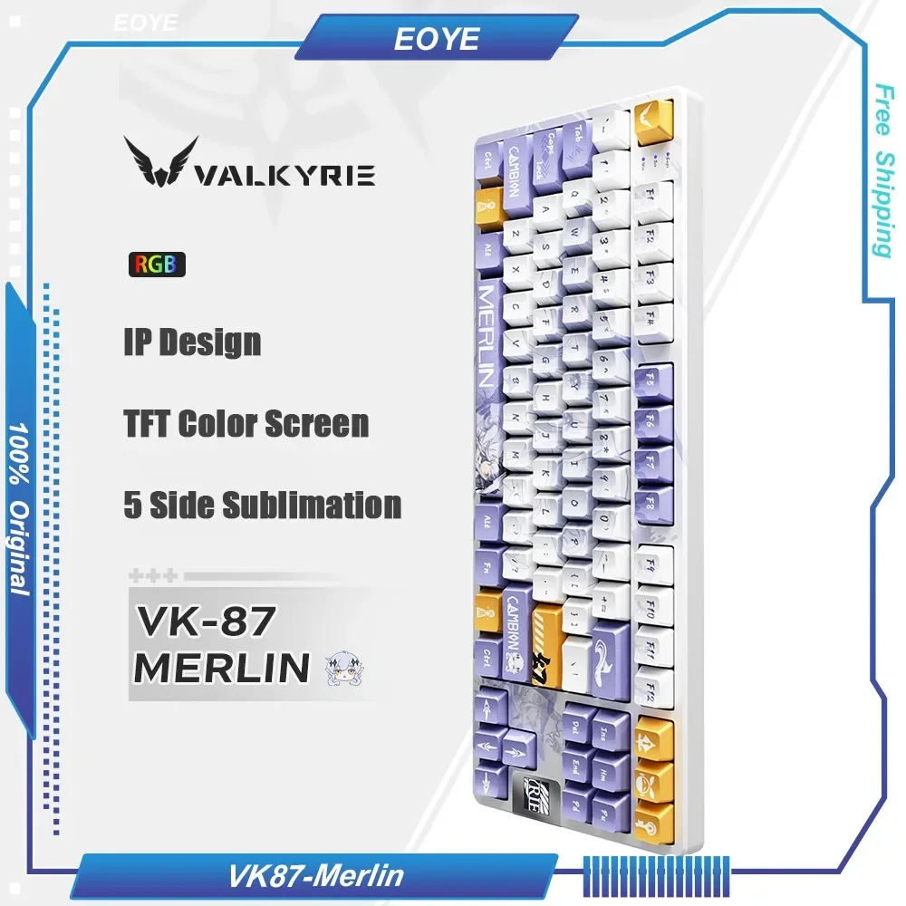 

VALKYRIE VK87-Merlin Customized Mechanical Keyboard Tri-mode Wireless Bluetooth Hot-swappable Gasket 80% 87key Layout Rhythm RGB