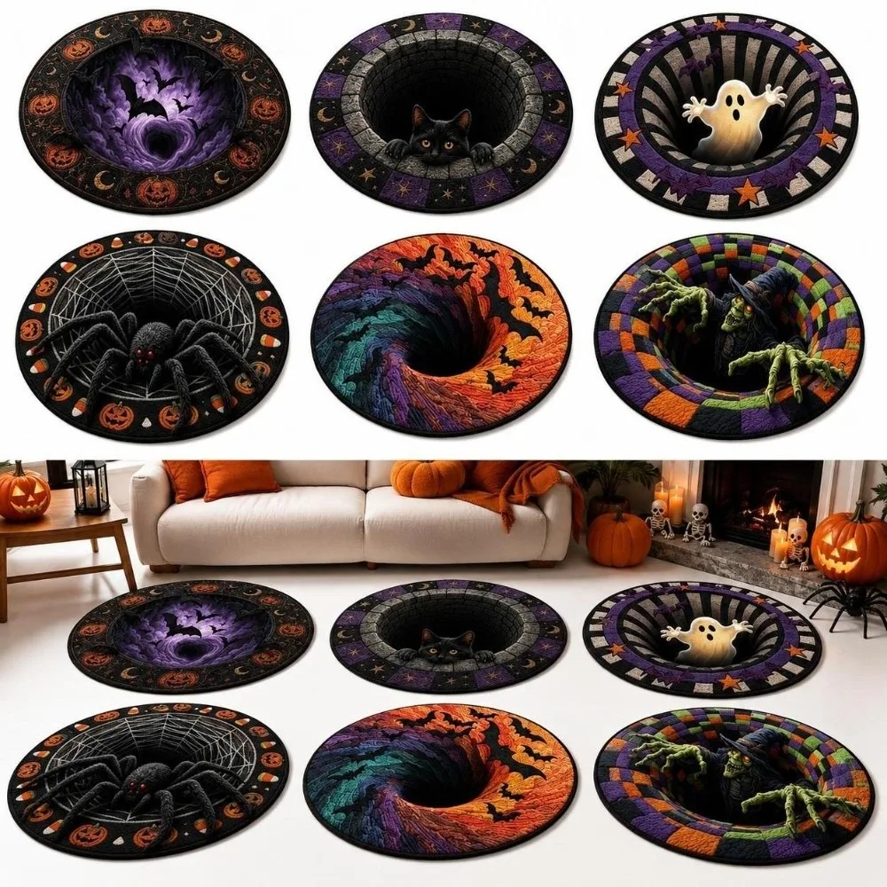 3D Visual Halloween Floor Mat Ghost Pattern Soft Texture Ghost Decorative Carpet Non Slip Backing Easy Clean Surface