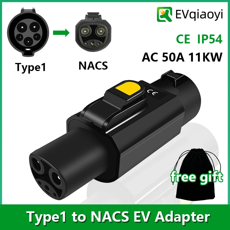 

EVqiaoyi Type1 to NACS EV Adapter 50A 11kW from SAE J1772 Pile to Tesla EV Charging Converter for Tesla Model 3/Y/S/X