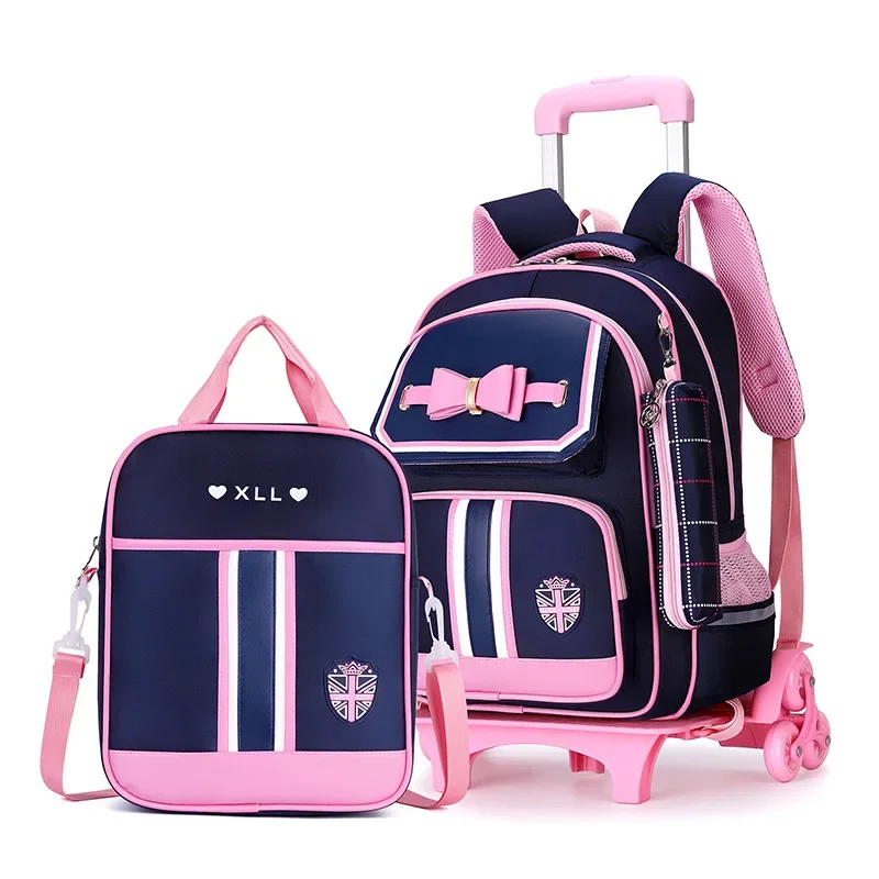 Rolling Backpack for Teenagers Girls School Trolley Bags Women Schoolbag Female Student Kids Waterproof School Bags with Wheels