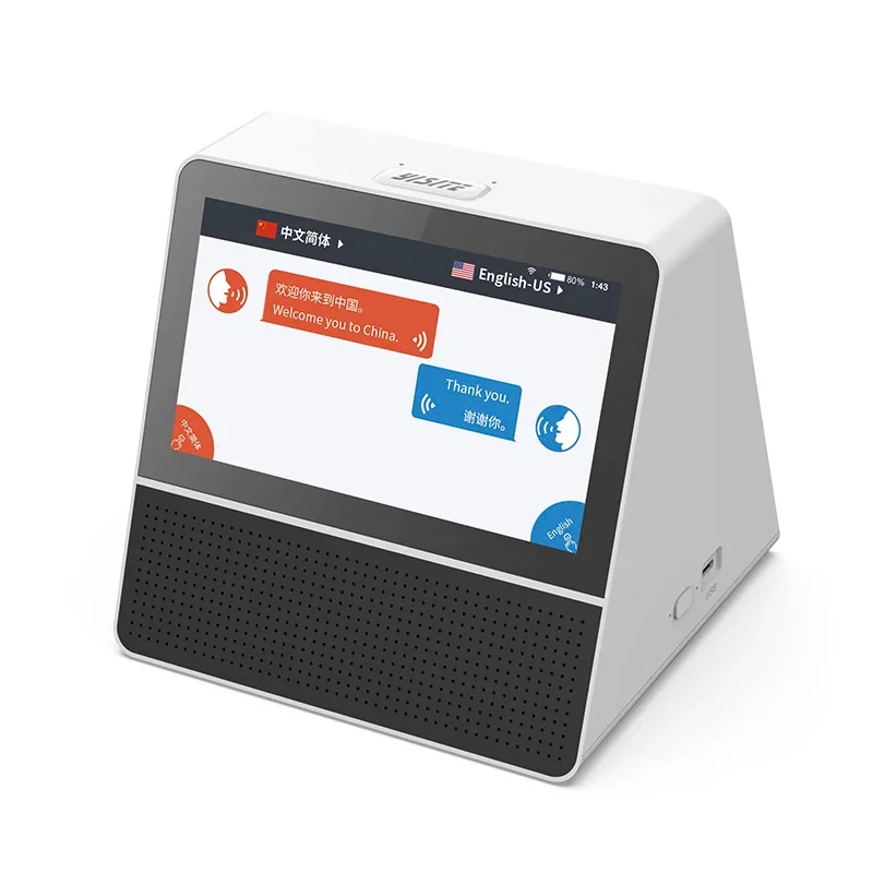 Dual-screen voice translator for 118 languages in international business meetings