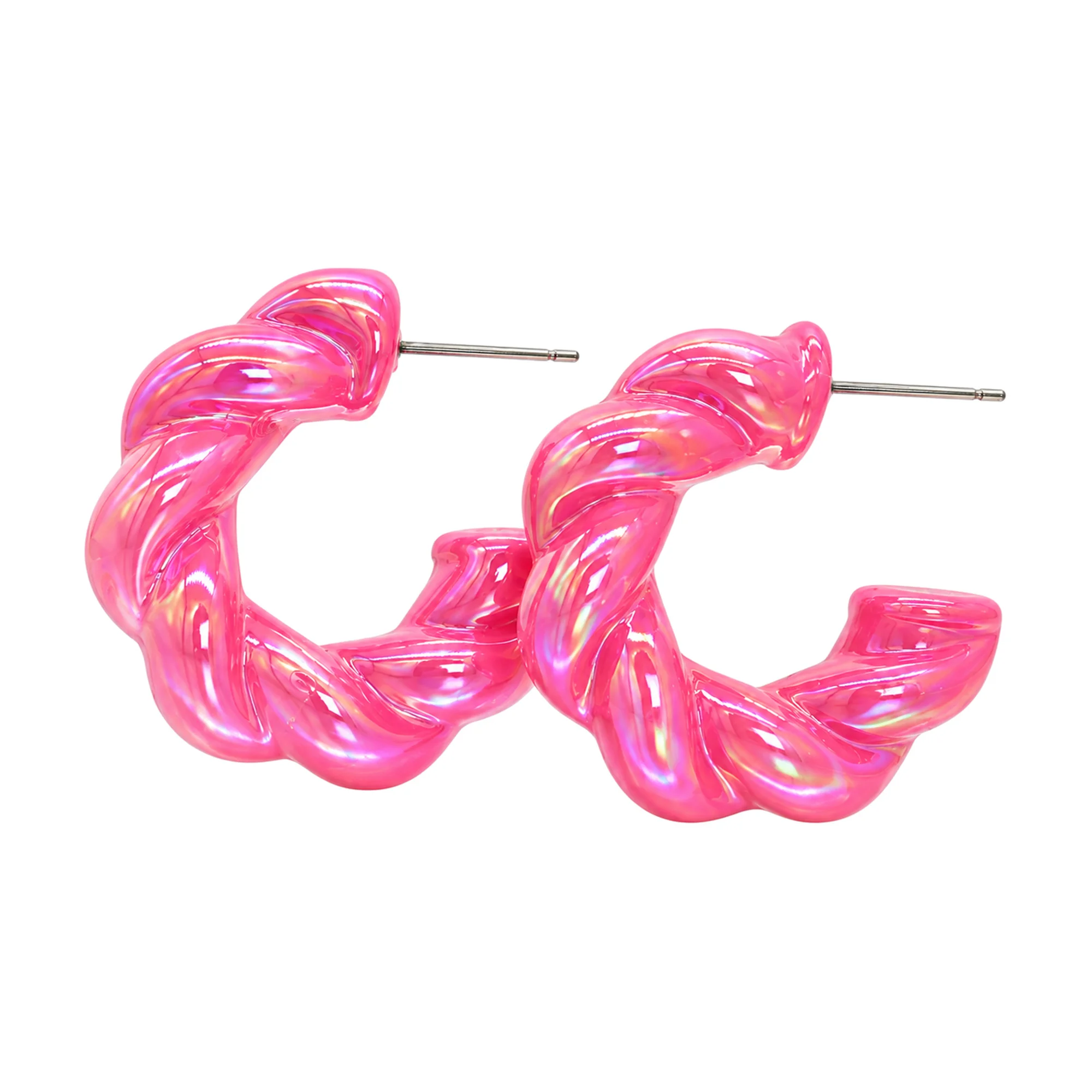 New European Twisted C-Shape Acrylic Earrings for Women, Minimalist Iridescent Unique Dangle Ear Jewelry
