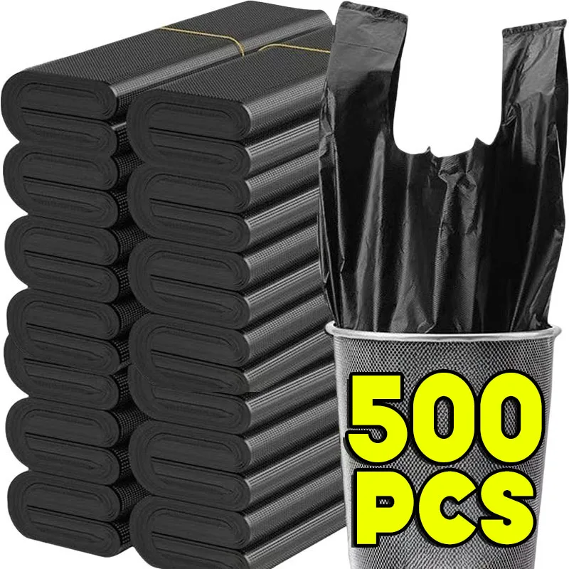 500 stücke Heavy Duty Schwarz Einweg Müll Tasche Langlebig Handheld Weste Müll Tasche Küche Schlafzimmer Wc Haushalt Lagerung Werkzeug