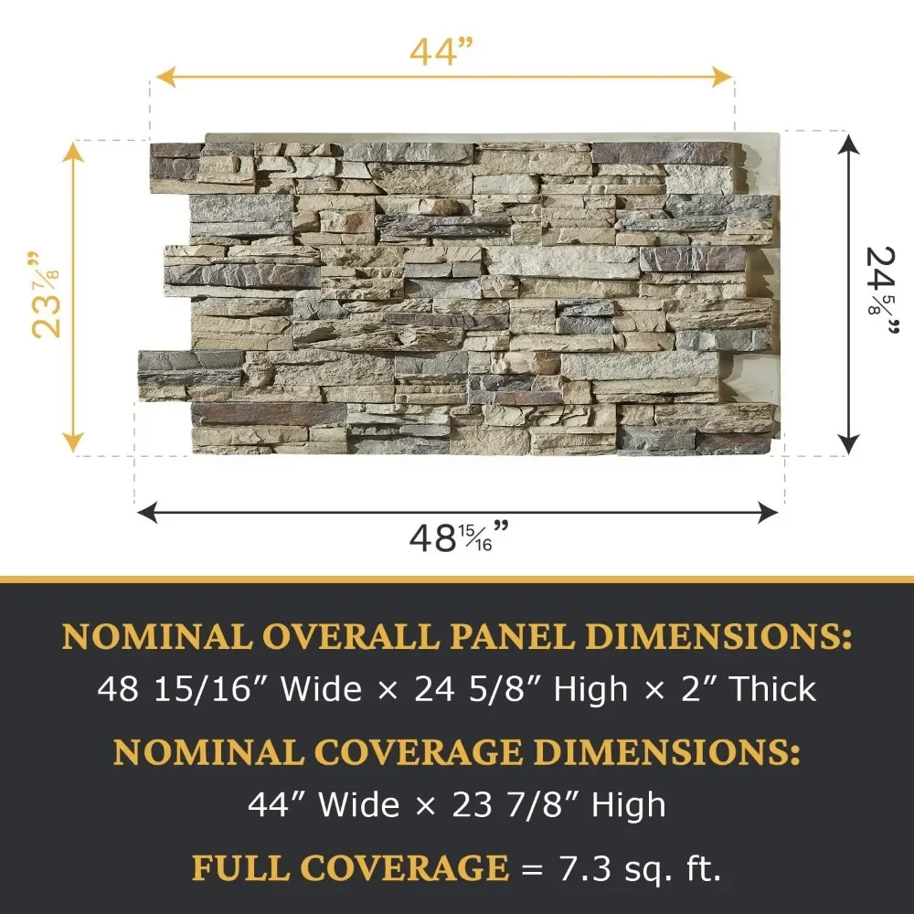 لوحة تغطية جدارية من حجر البولي يوريثين الصناعي عالي الكثافة ، ديكور داخلي وخارجي ، 48 "L x 24" H x 2 "D ، 3 لوحات