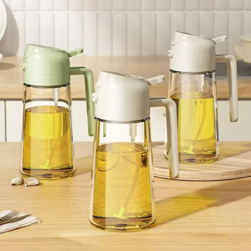 470ml Food-Grade Multi-Functional Kitchen Oil Bottle with Spray Pouring 2in1 Glass Spray Oil Sprayer for BBQ Cooking Roasting