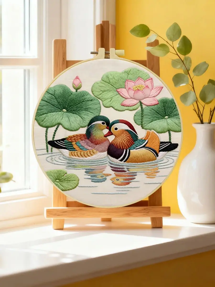 1 Stück 20x20 cm/15x15 cm 7,87/6,3 Zoll Mandarin-Enten Stickerei Starter-Kit DIY-Kit Stickerei-Set für Anfänger – Detail 6