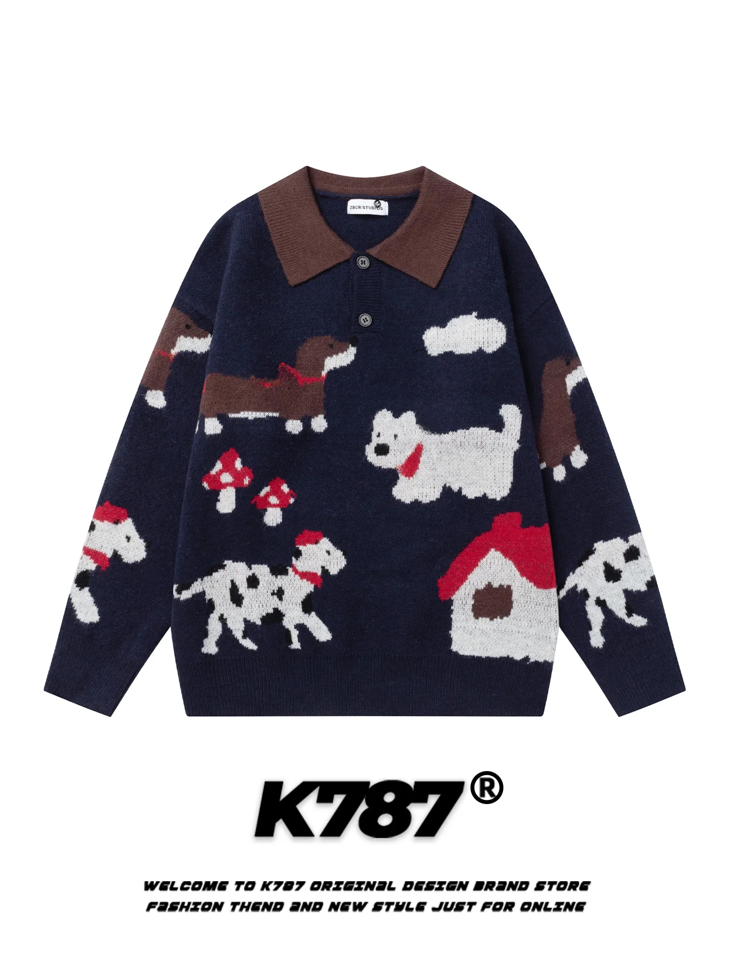 

Американский ретро-свитер с мультяшным принтом собаки, вязаный, свободный, повседневный, в университетском стиле, парный, с длинными рукавами, из смесового полиэстера и нейлона