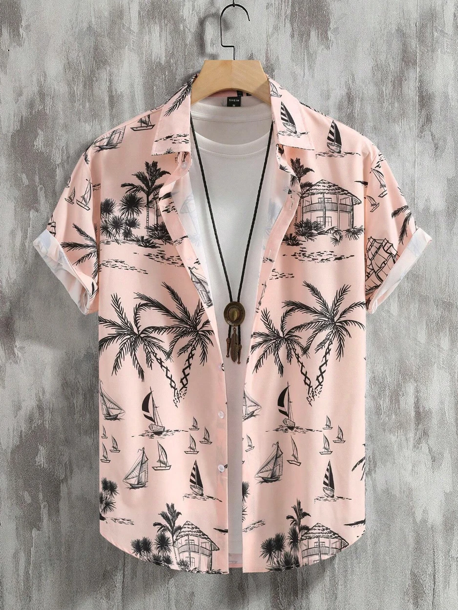

Coconut Tree 3D Printed Hawaiian Shirt Men Summer Short Sleeve Tops Beach Harajuku Street Lapel Shirt Men's Clothes
