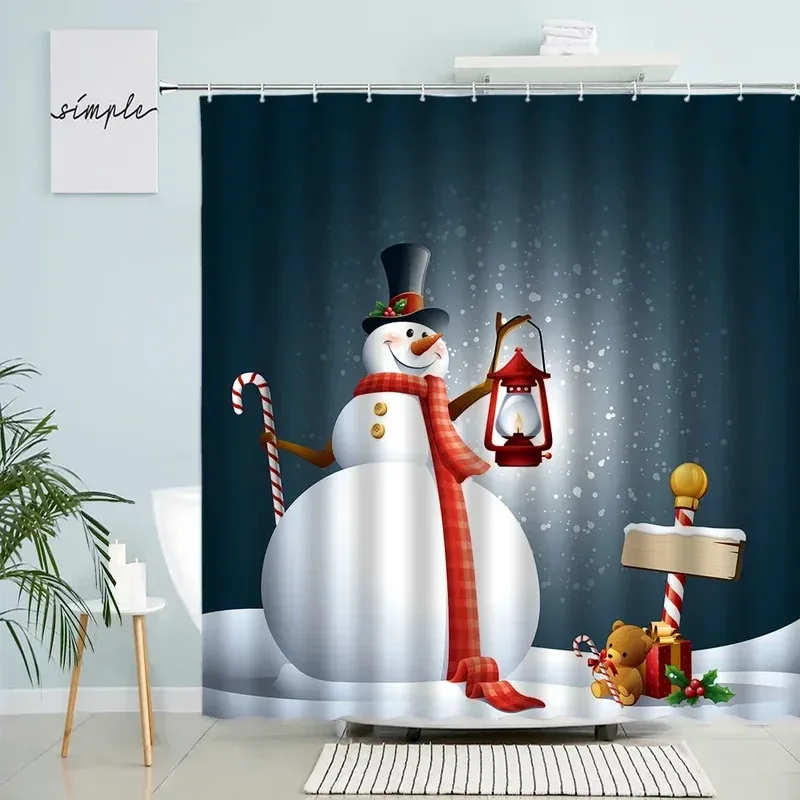 

ZHL22Забавные рождественские шторы для душа со снеговиком, зимние белые лесные кедровые рождественские шары, новогодний праздничный декор, ткань для ванной комнаты, ванна2Ol%