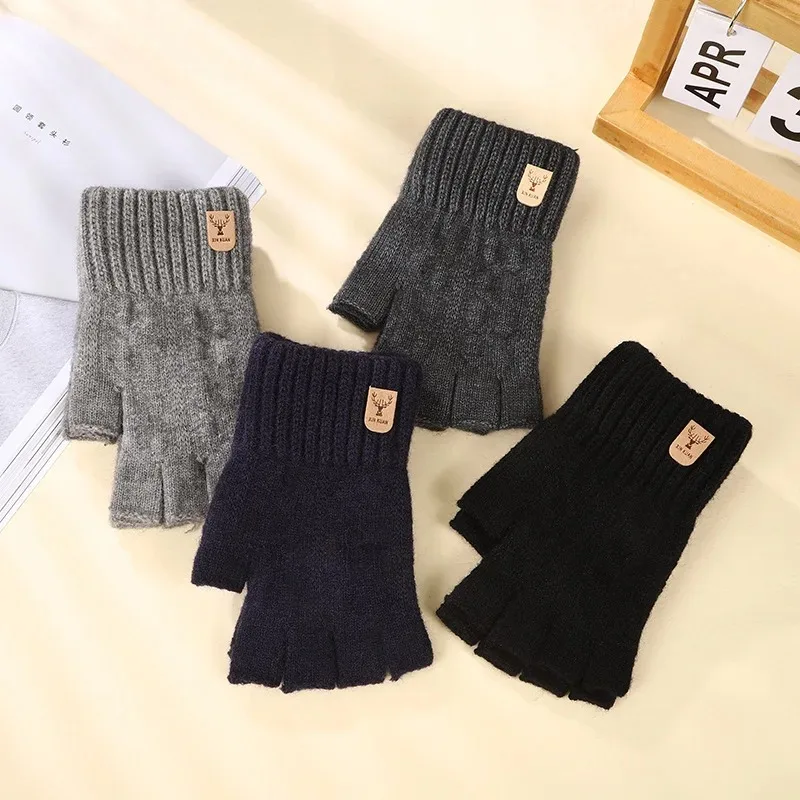 Winterhandschuhe zum Halbfinger-Schreiben, Büro, Radfahren, Strickhandschuhe, Studenten, Alpaka-Wolle, warm, dick, elastisch, Fahrhandschuhe