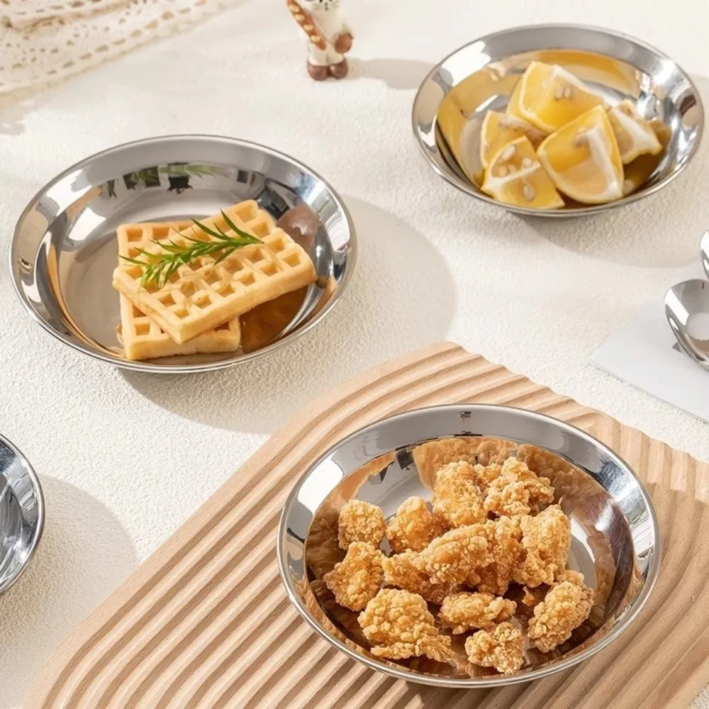 Cartoon 304 Stainless Steel Mini Plates 14/16CM Shockproof Round Plates Tableware Reusable Children's Plates Home Use