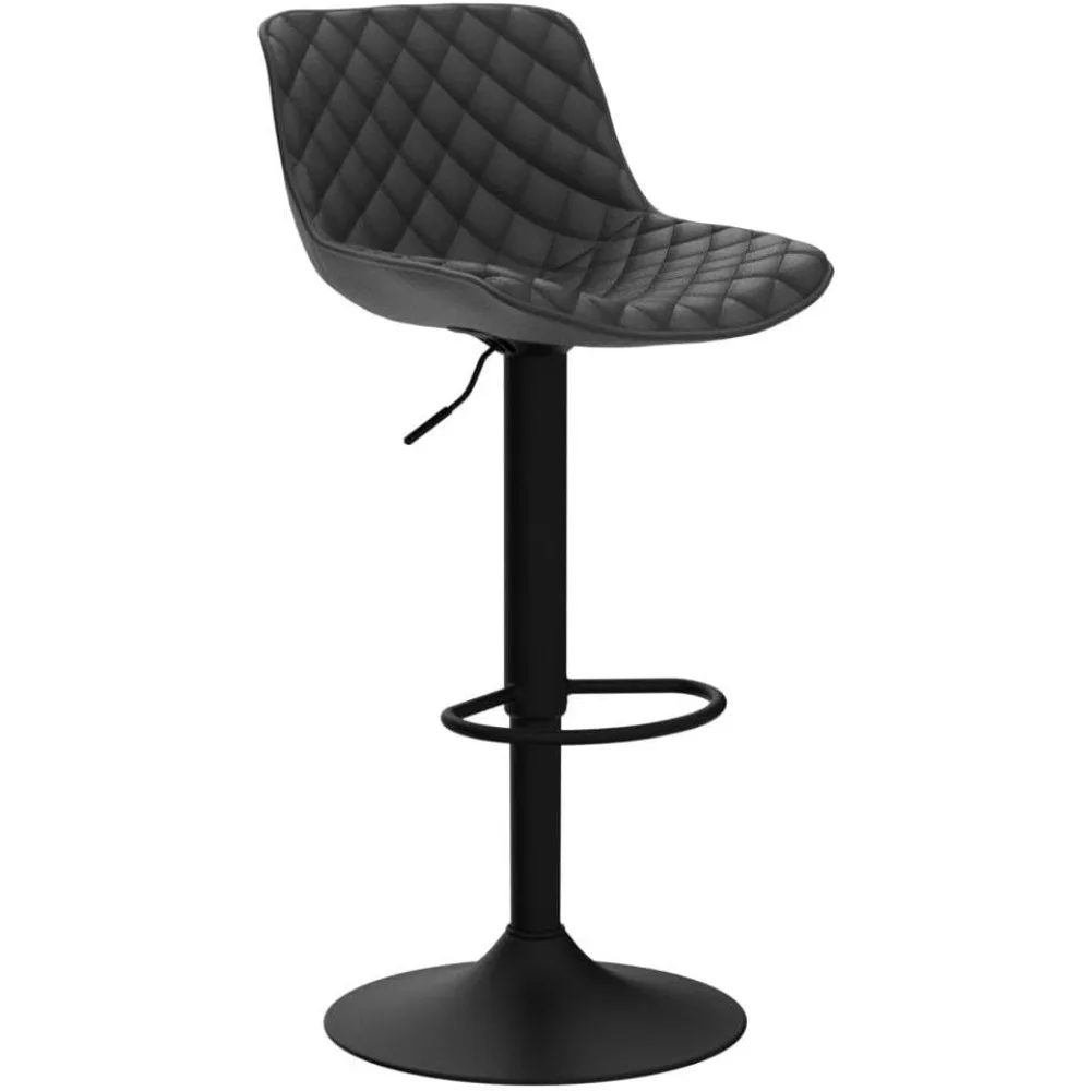 Altura ajustável Bar Stool, acolchoado Swivel Metal, alta volta Diamond Bar Stools, preto Counter Stool, conjunto de 2 couro falso