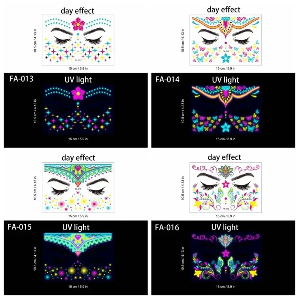8 Stück im Dunkeln leuchtende leuchtende Tattoo-Aufkleber, gefälschte Tätowierung, Einweg-Gesichts-Tattoo-Aufkleber, kreativer wasserdichter Neon-Tattoo-Aufkleber